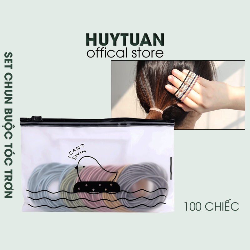 [BUÔN SỈ] Set 100 chun buộc tóc trơn nhiều màu kèm túi zip