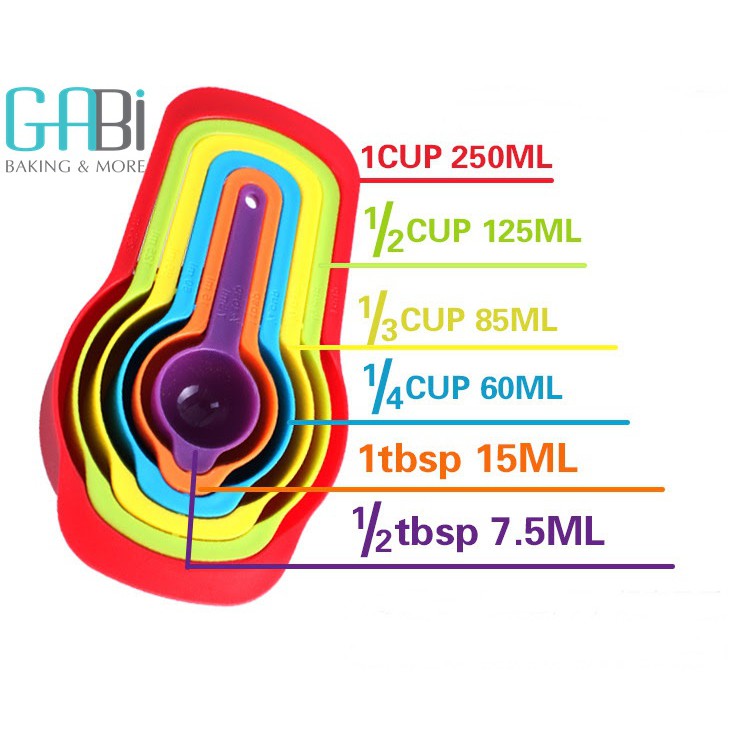 Bộ cup đong nhựa 6 chiếc nhiều màu