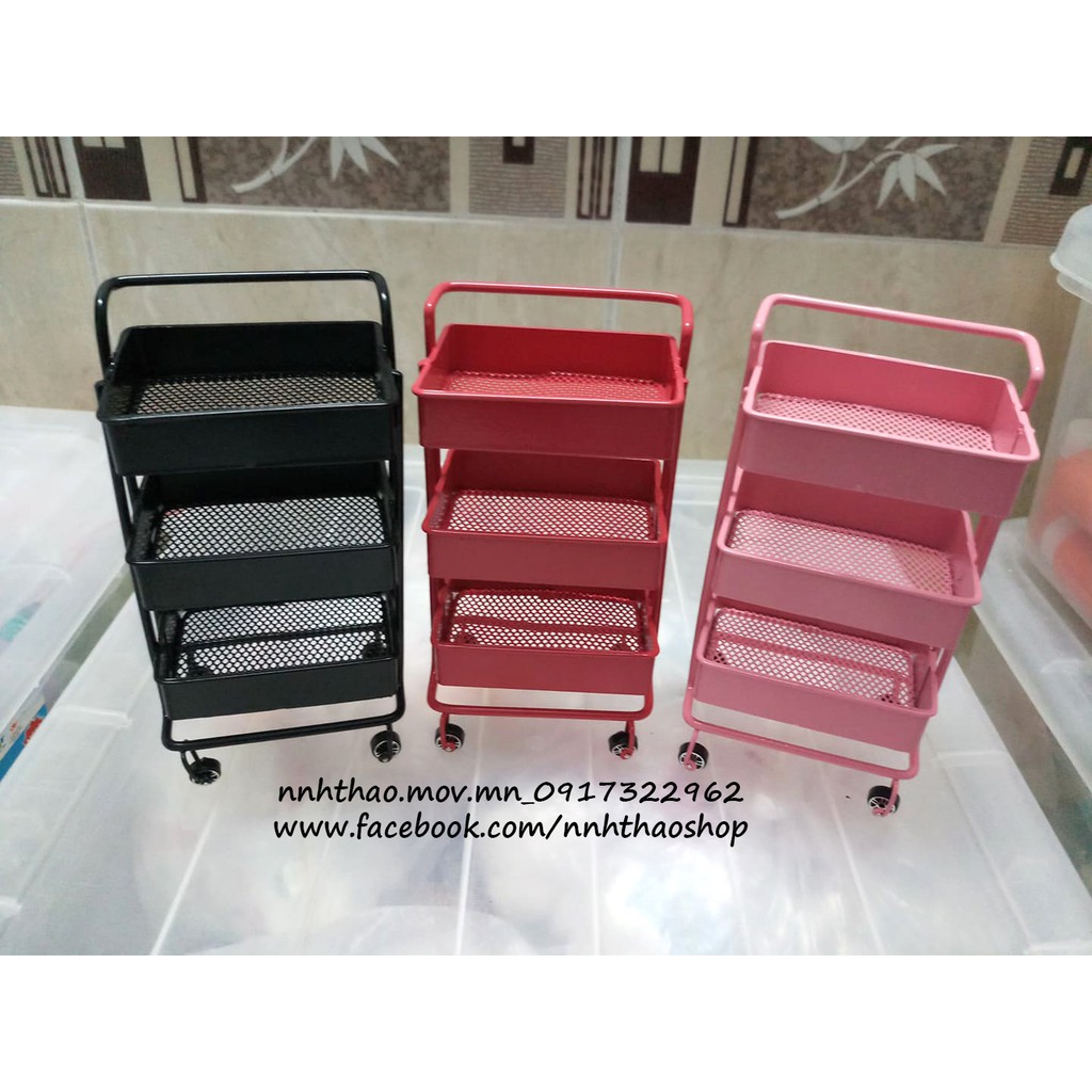 Miniature_ Mô hình đồ chơi kệ đẩy 3 tầng (tỷ lệ 1:12 1:6)