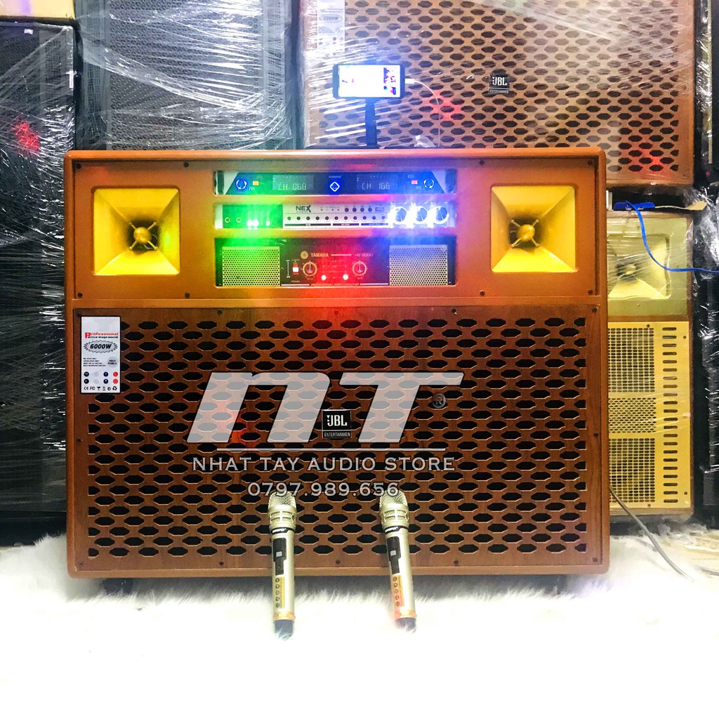 Thùng loa karaoke di động công suất lớn bass đôi 4 tấc JBL 1202 - Siêu phẩm loa kẹo kéo hát karaoke cực hay