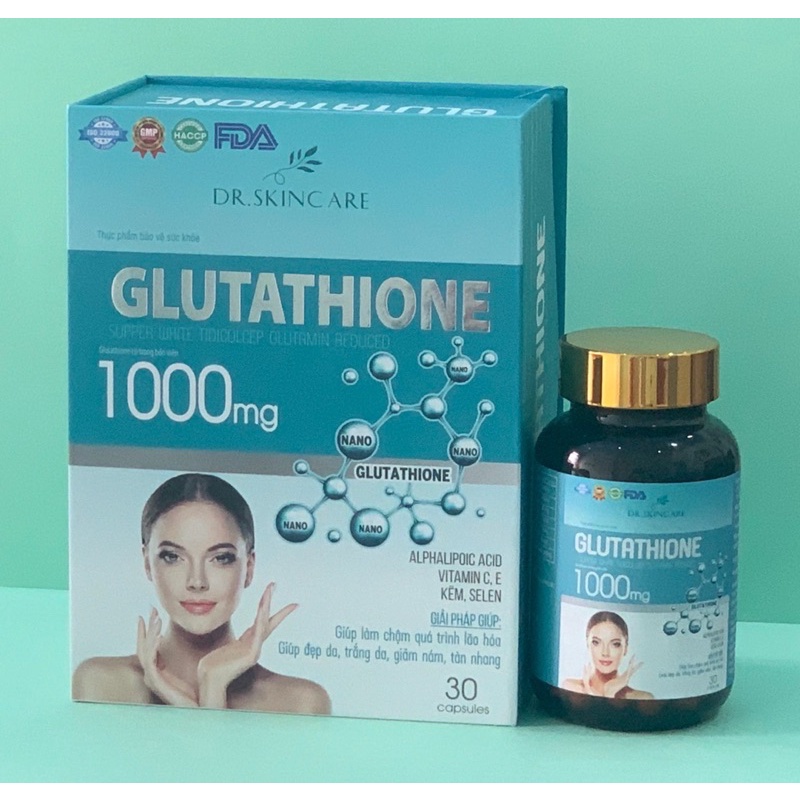 Viên uống trắng da GLUTATHIONE, giúp cải thiện làn da, căng bóng, mờ nám, giảm nhăng, hộp 30 viên
