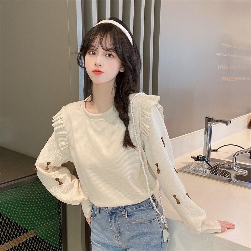 Áo Thun Dệt Kim Tay Dài Dáng Rộng Phong Cách Phương Tây Thời Trang Mùa Thu Cho Nữ