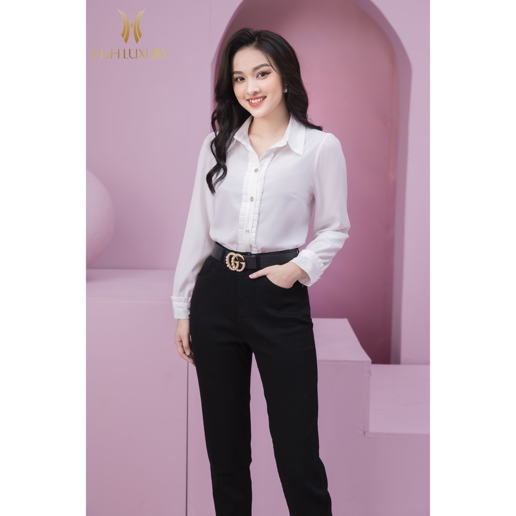 Quần baggy nữ thiết kế H&H Luxury - Quần jean đen baggy cạp cao Dáng thời thượng