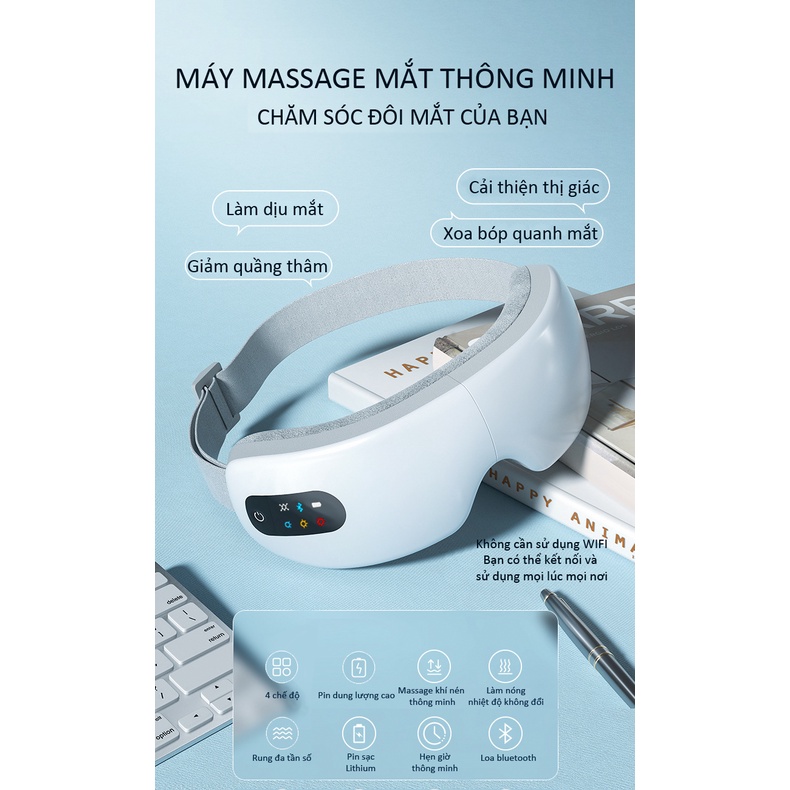 Máy massage mắt thông minh CTFAST 10S-C: giảm mỏi mắt, quầng thâm, cải thiện thị giác, kết nối nhạc bluetooth