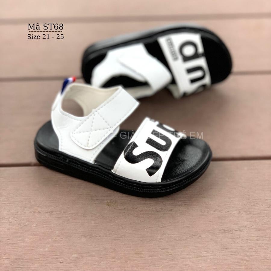 Sandal bé trai trắng Super da mềm quai ngang thể thao và cá tính phù hợp trẻ em tập đi 1 2 3 tuổi phong cách Hàn ST68