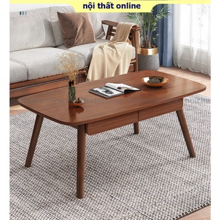 Bàn trà, bàn sofa phong cách Nhật Bản màu óc chó có ngăn kéo lưu trữ đồ đa năng để phòng khách gọn gàng