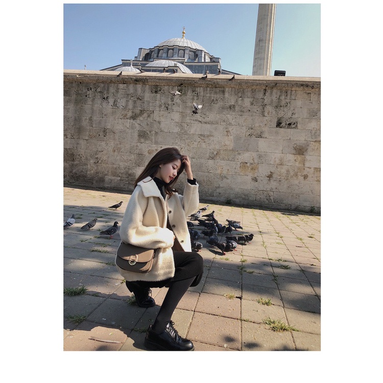 Áo lông tay dài cổ bẻ màu trắng thiết kế khuy cài đen làm áo khoác phối đồ thu đông siêu xinh GUZ