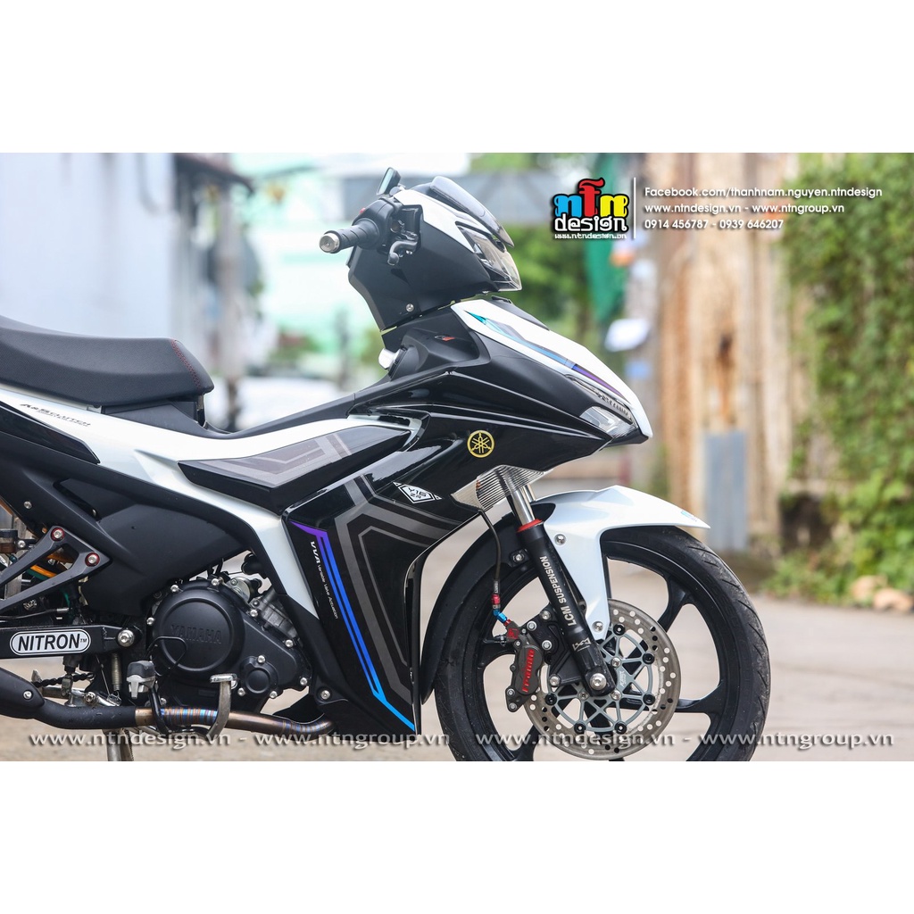 Tem rời Exciter 155 y16zr trắng đen chỉ xám xanh , tem 3 lớp cao cấp