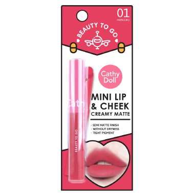 Son sáp lì má hồng mini Cathy Doll Beauty To Go Lip &amp; Cheek Creamy Matte 0.6g (đủ 10 màu)