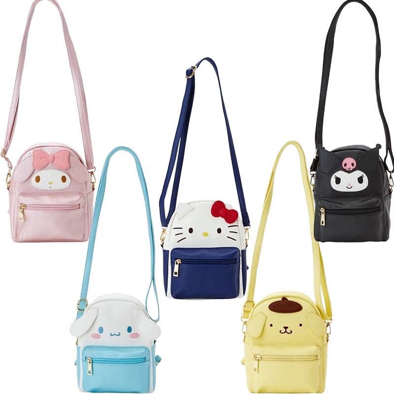SANRIO Ba lô du lịch hình mèo Kitty Kuromi My Melody Cinnamoroll nhồi bông phối da dễ thương cho bé gái