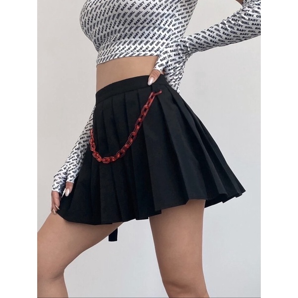 [Hàng có sẵn] Half tenis skirt chân váy tenis cắt xẻ phối dây xích thời trang | BigBuy360 - bigbuy360.vn