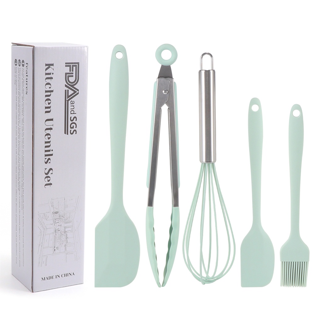 5 Bộ dao, dụng cụ vét bột và cọ quét dầu có chất liệu silicone máy đánh trứng dụng cụ làm bánh dụng cụ nhà bếp khuôn