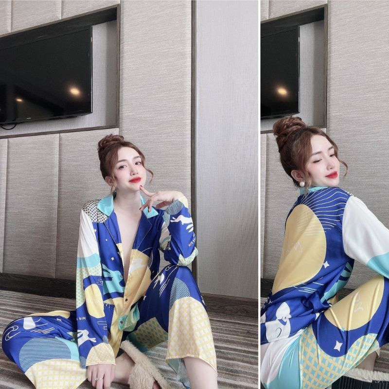 Pijama lụa in chân form Quảng Châu xịn xò, họa tiết siêu sang