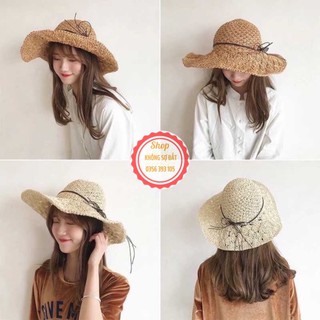 Mũ / nón cói mềm vintage thắt nơ da t13