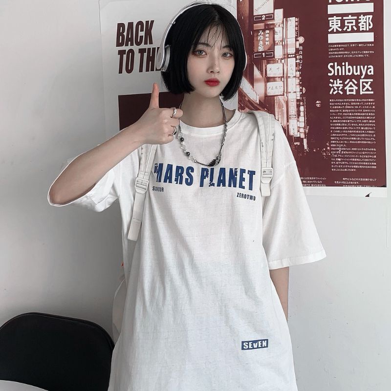 Áo thun Mars AM chất cotton co dãn 4 chiều 2 màu Đen, Trắng, from rộng tay lỡ unisex, in trước sau