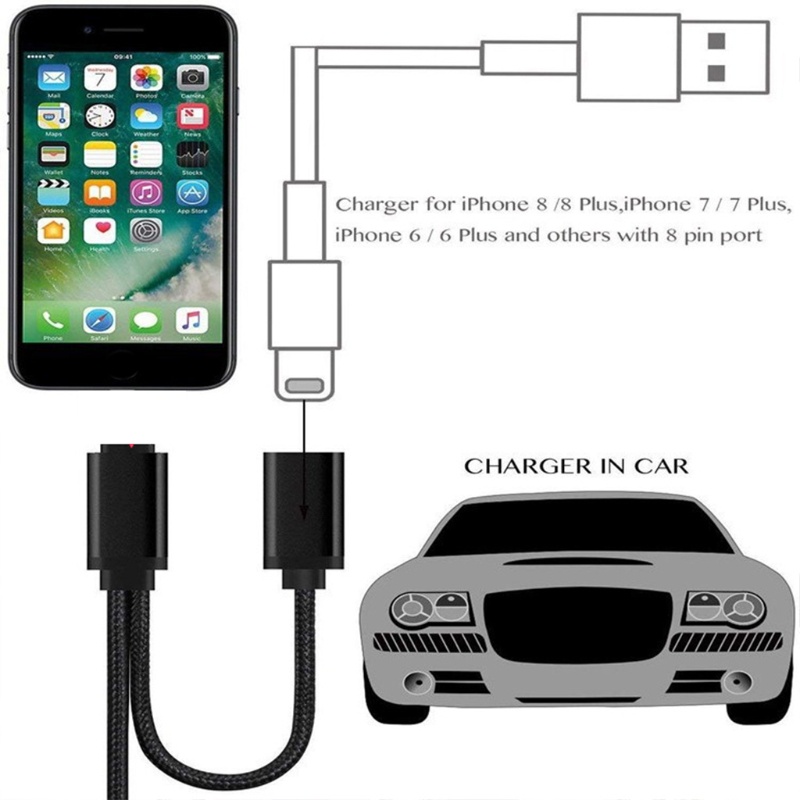 Dây Cáp Sạc Nhanh 2 Trong 1 USB 3 5mm AUX Cho Xe Hơi