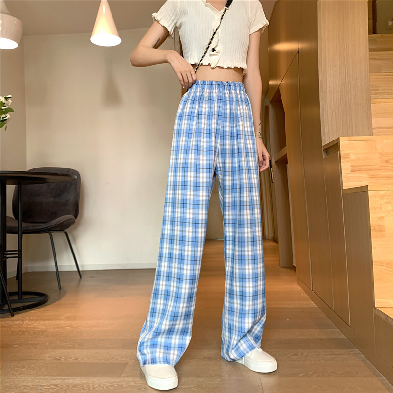 quần ống rộng Lưng Cao Họa Tiết Sọc Caro Thời Trang Mới Cho Nữ | BigBuy360 - bigbuy360.vn