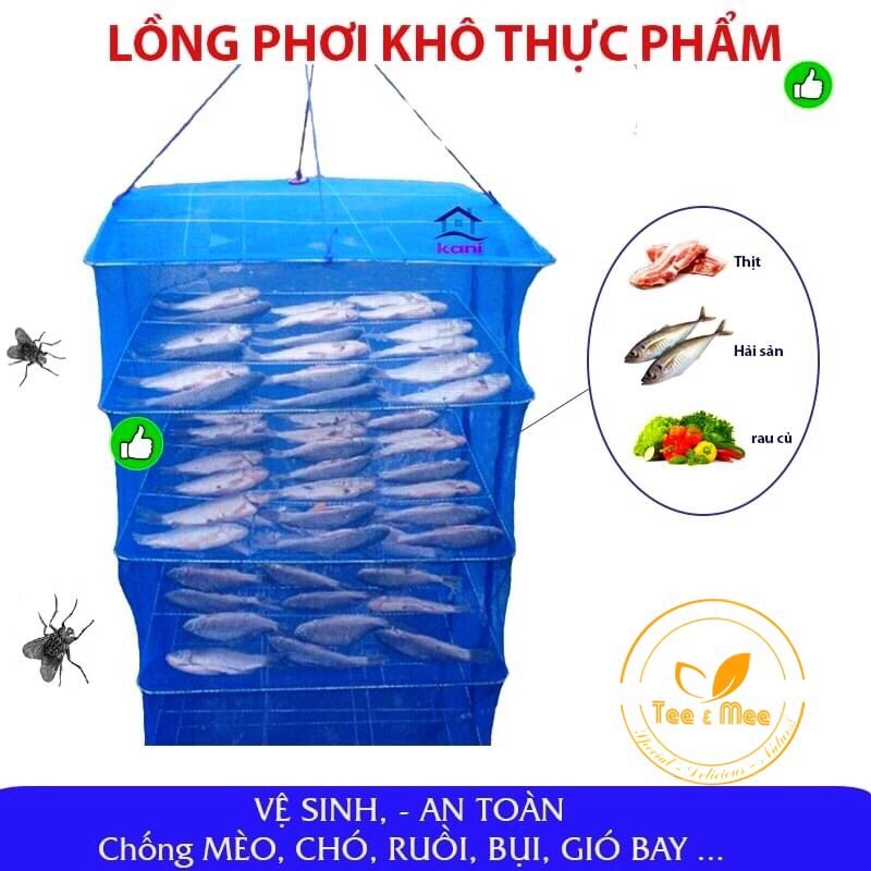 Lồng lưới phơi khô thực phẩm phơi cá chống côn trùng treo 4 tầng để phơi cá khô có thể xếp gọn