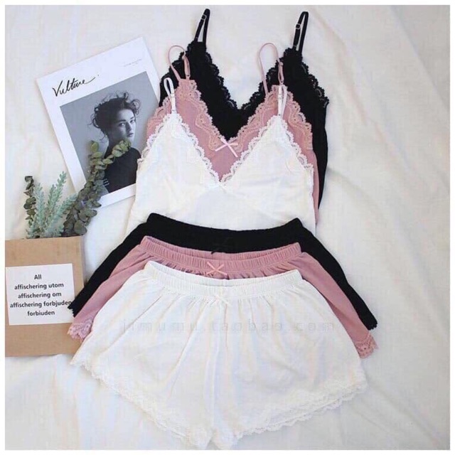 Bộ ren hai dây mặc nhà chất thun tăm mềm mát