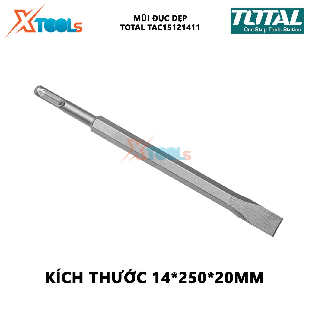 Mũi đục dẹp TOTAL TAC15121411 | mũi đục quy cách 14 x 250 x 20mmđục, khoét các bề mặt cứng