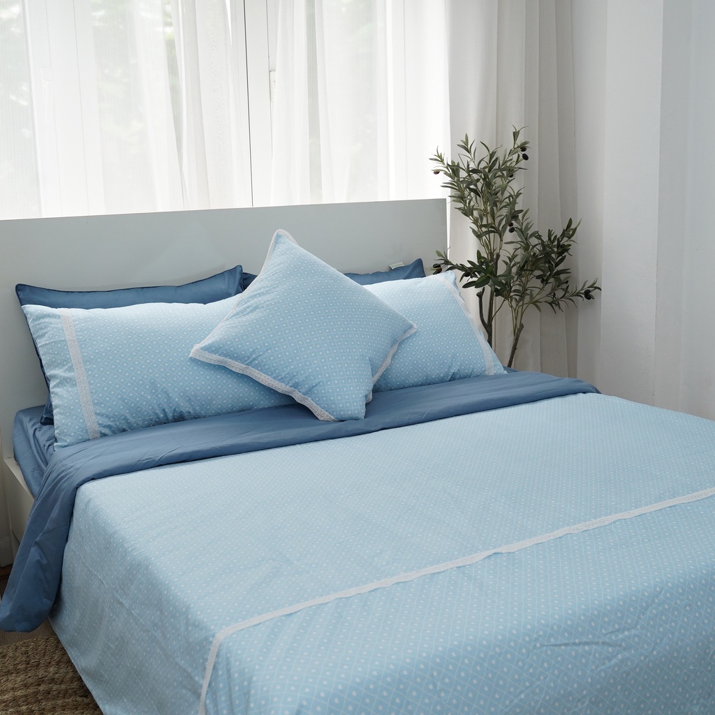 Bộ ga giường cưới cotton Hàn chuẩn đẹp kích thước 1m6x2m/1m8x2m/2mx2m2 thương hiệu Homecoming thiết kế xanh ren