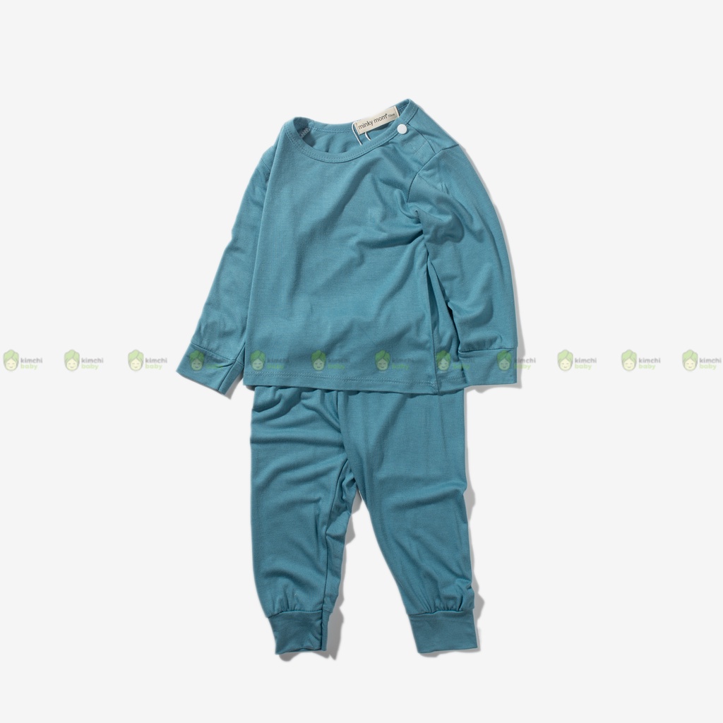 Đồ Bộ Bé Gái, Bé Trai Minky Mom Vải Thun Lạnh Cài Vai Basic Mềm Mịn, Bộ Dài Tay Cho Bé Mặc Nhà Thu Đông MKMTD2101