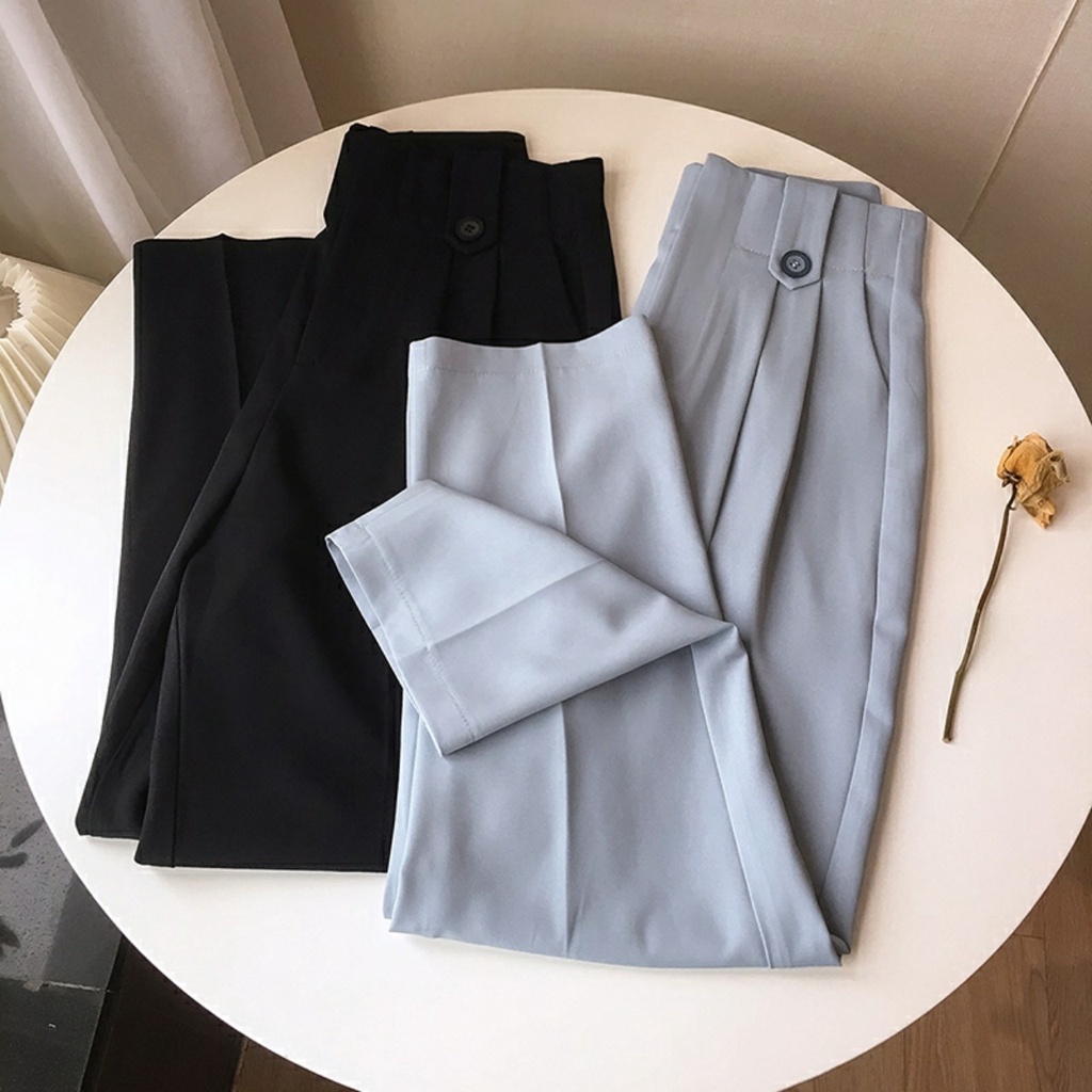 Quân baggy nữ cạp liền lưng cao đỉa to phong cách thời trang tre