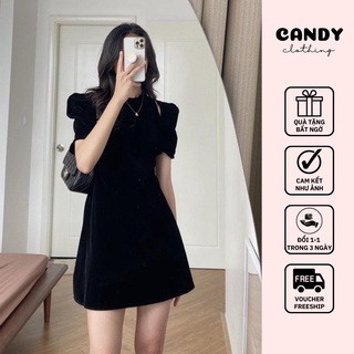 Đầm nữ tay phồng khoét vai chữ A Candy Clothing