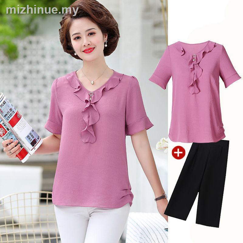 Áo Sơ Mi Chiffon Ngắn Tay Thời Trang Mùa Hè Mới Cho Phụ Nữ Trung Niên 40-50 Tuổi