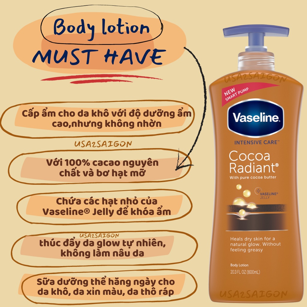 Vaseline Dưỡng Ẩm Toàn Thân Cocoa Radiant Body Lotion 600ML