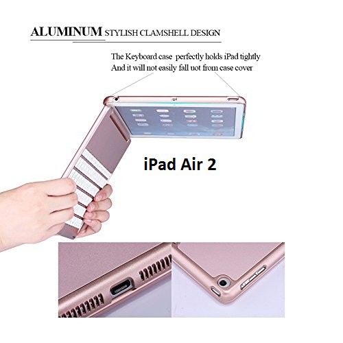 Bao da kiêm bàn phím bluetooth cho iPad Air 2 (Rose Gold) tặng cáp sạc iPhone