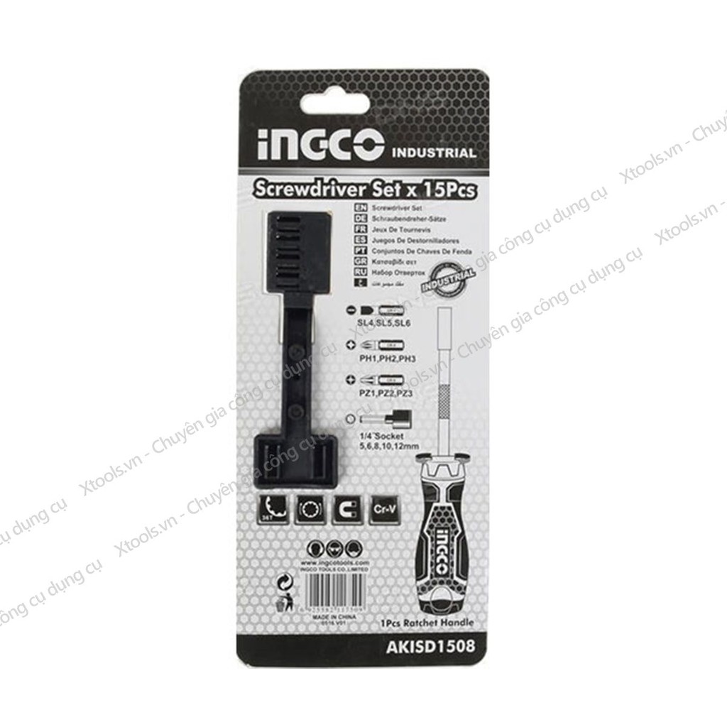 Bộ tua vít đa năng 15 chi tiết INGCO AKISD1508 tuốc nơ vít đóng mở 2 chiều tự động có nam châm sửa điện thoại máy tính