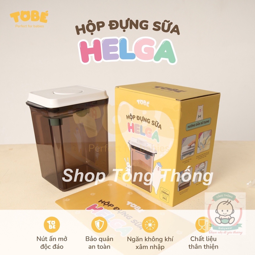 Hộp nhựa đựng sữa bột Helga tobe dung tích 2,3L cao cấp bền bỉ an toàn cho bé trai bé gái hàng chính hãng 100% 3104