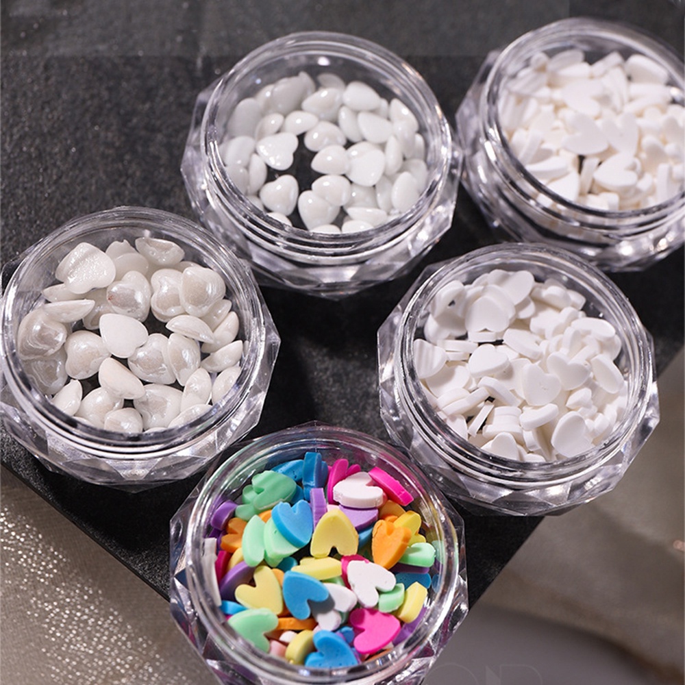 1 Hộp Sticker Dán Móng Tay Trang Trí Nghệ Thuật Hình Trái Tim Nhỏ Bằng Đất Sét Ngọc Trai Trắng 3D Nhiều Phong Cách