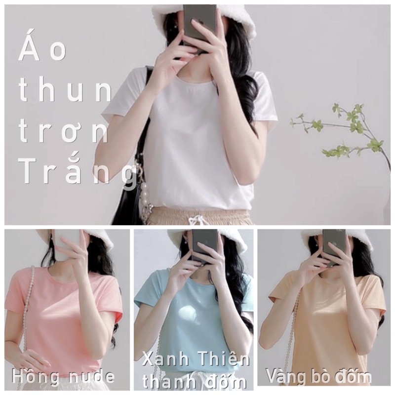 Áo thun trơn trắng, hồng nude, Xanh thiên thanh đốm, vàng bò đốm chính hãng AGE2X Hàng VNXK