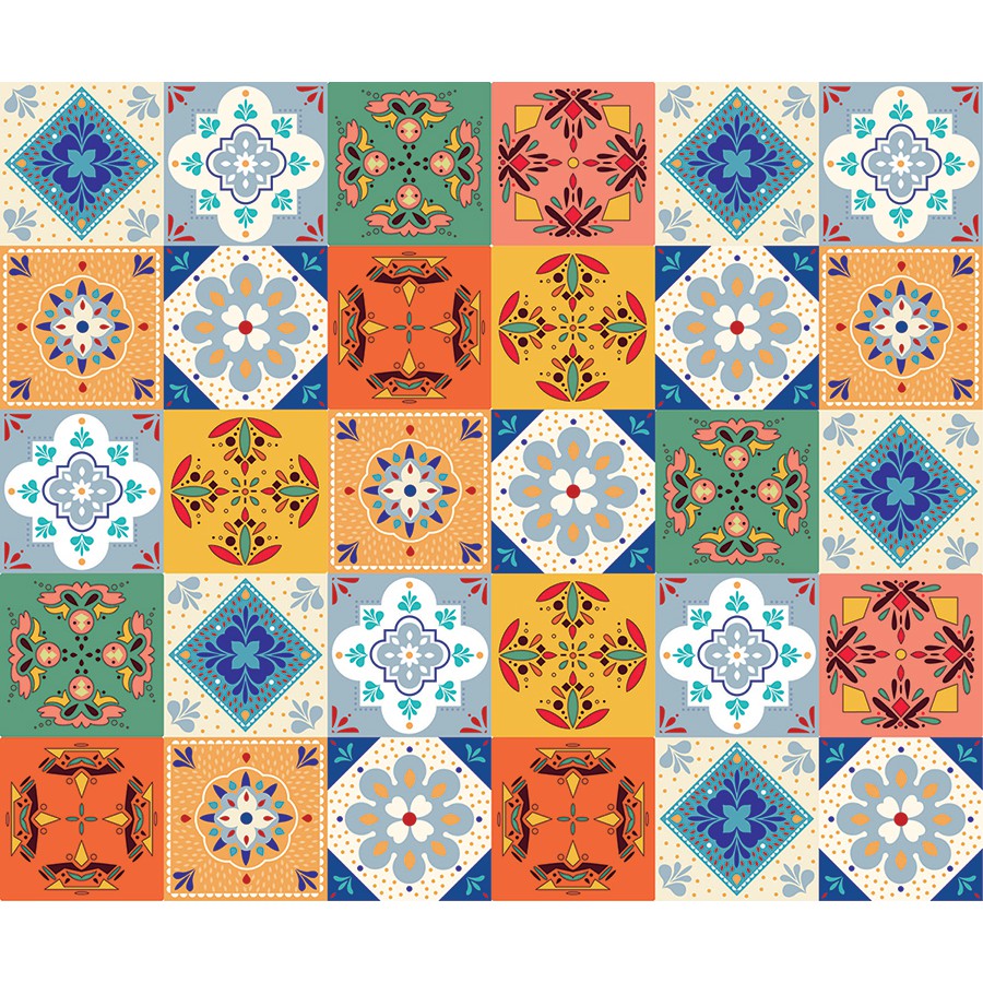 Decal Gạch Bông C106 - Set 30 ô họa tiết 20x20cm - Decal dán tường Trang trí nhà cửa, không thấm nước lau chùi dễ dàng