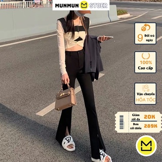 Quần ống loe xẻ gấu trước siêu hack dáng munmun nữ lưng cạp cao form đẹp dày dặn dáng dài