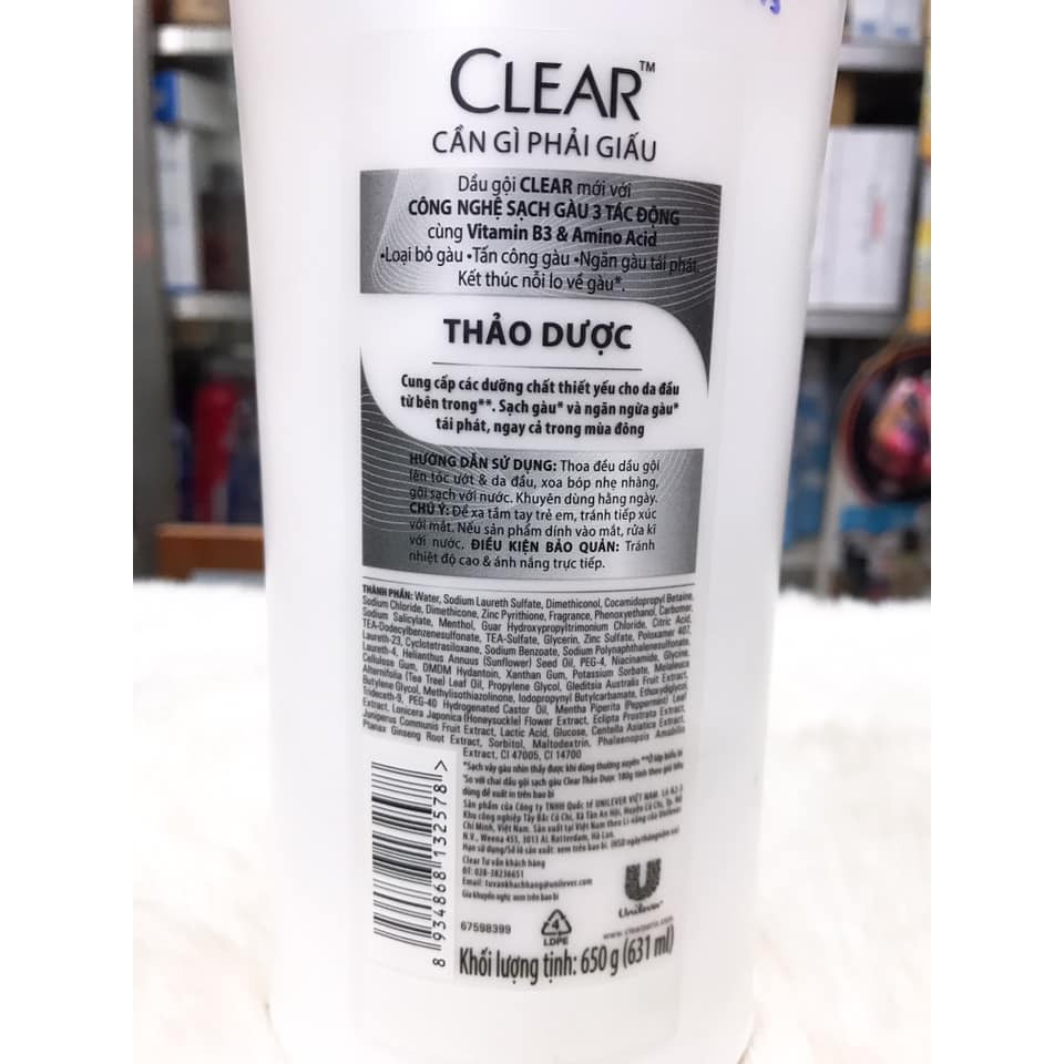 (650ml) Dầu gội sạch gàu nuôi dưỡng da đầu CLEAR CÔNG TY CHÍNH HÃNG