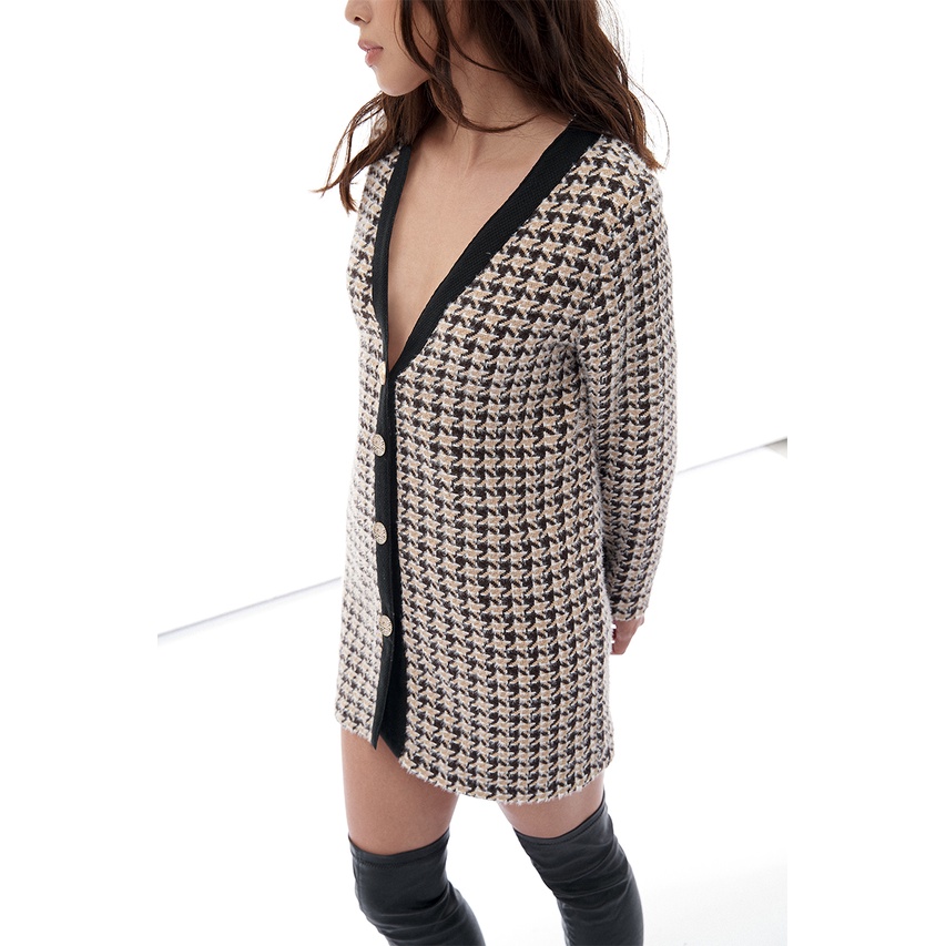 Áo len cardigan họa tiết houstooth