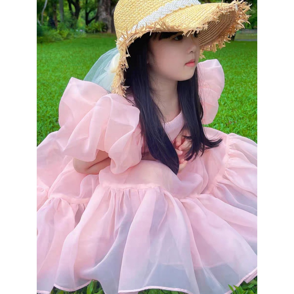 Đầm váy công chúa cho bé gái, váy hồng voan, dáng suông xòe, hàng váy thiết kế cao cấp dành cho bé gái
