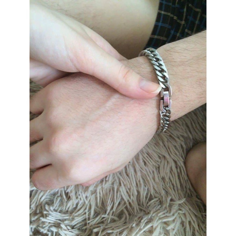 Vòng tay nam titan thép không gỉ dây xích Cuban Snake 8mm chốt bấm phong cách Hiphop thời trang Hàn Quốc