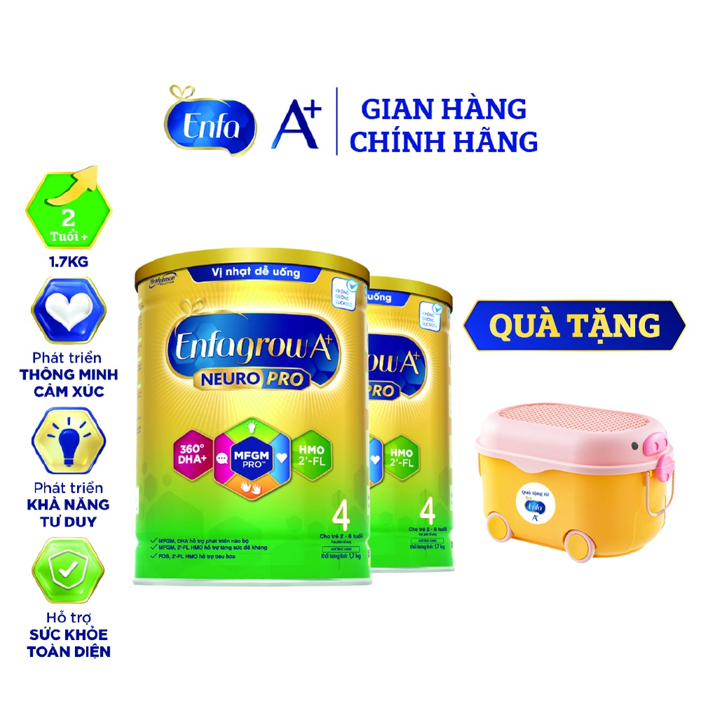 [Tặng Thùng Đựng Đồ Chơi Hình Thú] Bộ 2 Sữa bột Enfagrow A+ Neuropro 4 - FL HMO Vị Nhạt Dễ Uống – 1.7kg