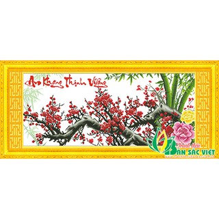 Tranh thêu thư pháp An Khang Thịnh Vượng (Cành đào đỏ) HQ035