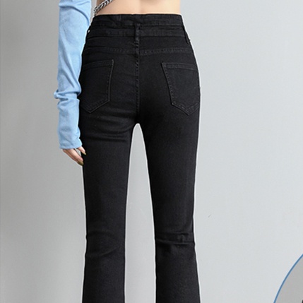 Quần jeans SUXI đen lưng cao ống loe xẻ tà thời trang xuân thu cho nữ