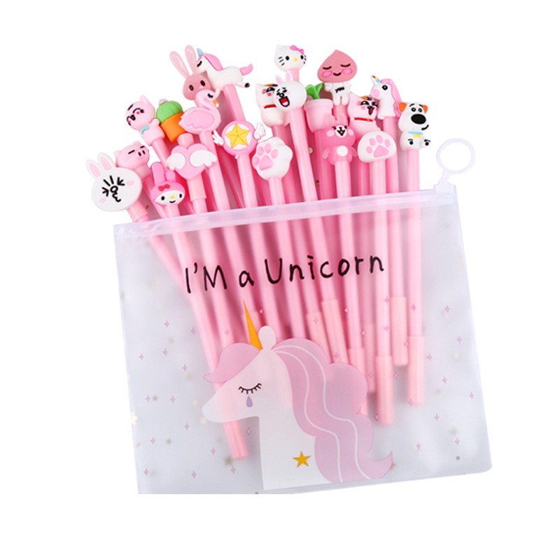 Set 20 bút mực gel ngòi 0.5mm đầu gắn hình con vật đáng yêu