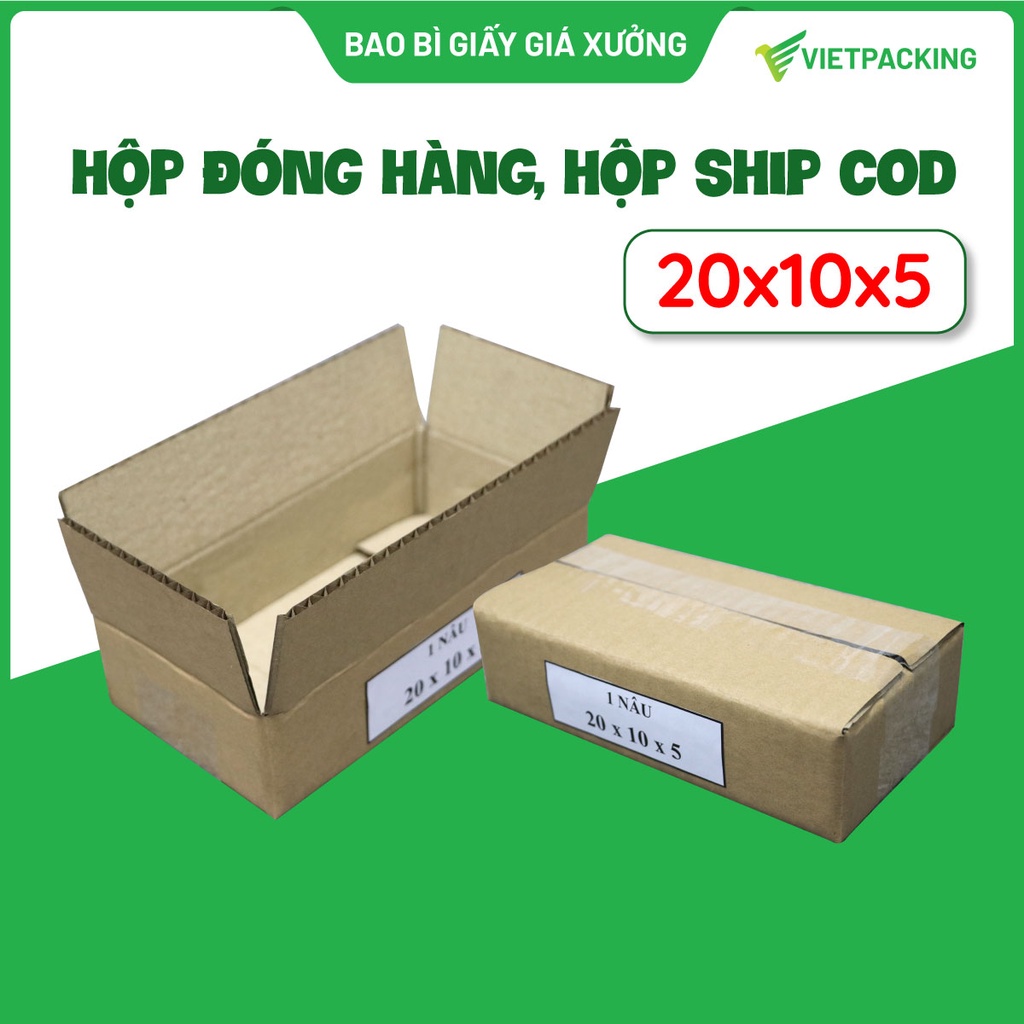 Hộp carton đóng hàng Vietpacking, hộp giấy gói hàng 20x10x5 giá rẻ, giấy tốt, vuông vức