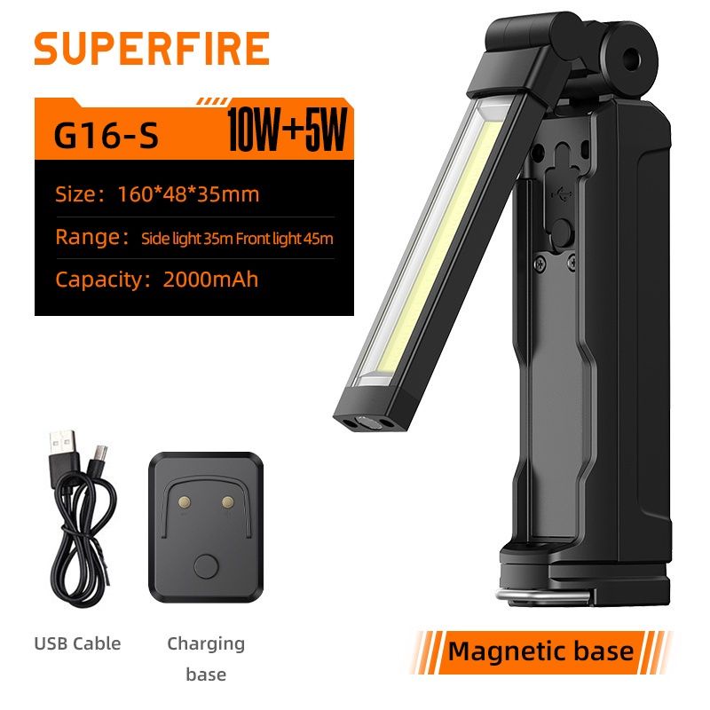 Đèn pin led COB - đèn chiếu sáng sửa chữa cho thợ máy, kỹ thuật, đế nam châm / SuperFire G16S