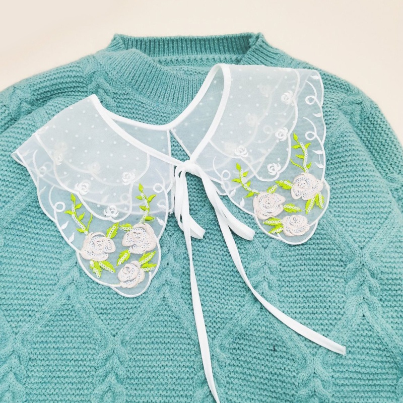 Cổ Áo Sơ Mi Giả Màu Trắng In Họa Tiết Hoa Có Thể Tháo Rời Thời Trang Cho Nữ