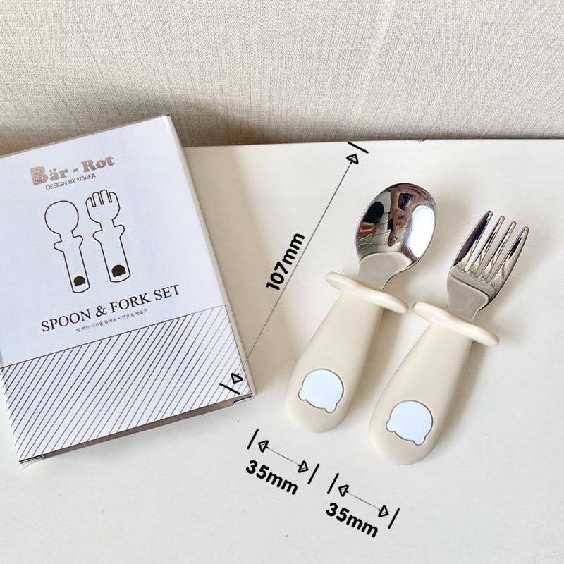 Set thìa - nĩa Silicon hình gấu Bar rot cho bé tập ăn dặm - Barrot Spoon and fork set