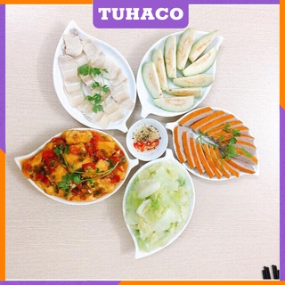Bộ đĩa lá trầu cau Bát Tràng đẹp nghệ thuật Tuhaco